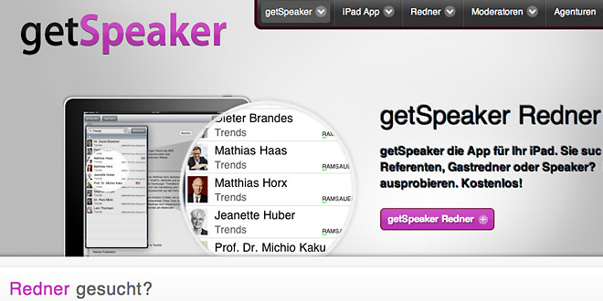 getSpeaker App Redner Moderatoren Agenturen